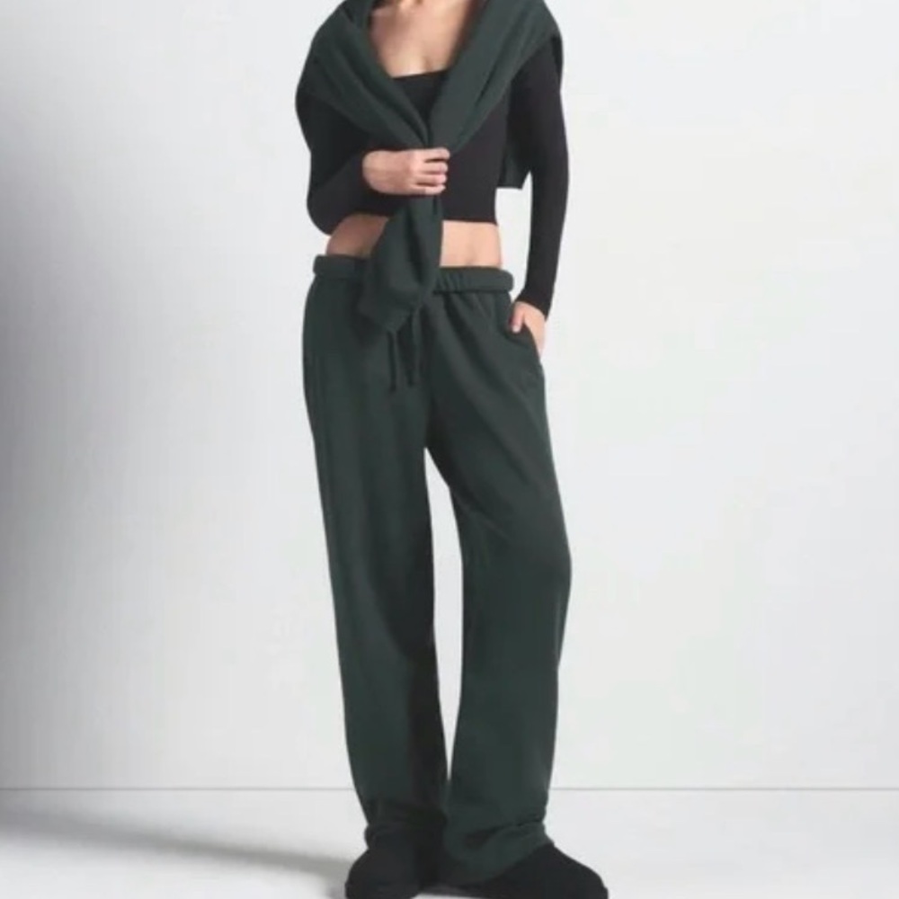 Skims Cotton Fleece Classic Straight Leg Pants - Clover Green